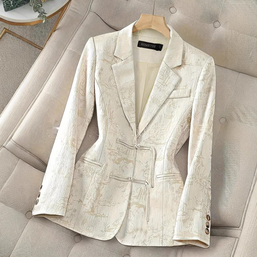 Chinese-style Solid-color Elegant Jacquard Two-button Blazer – Premium 0 | RICALOUX