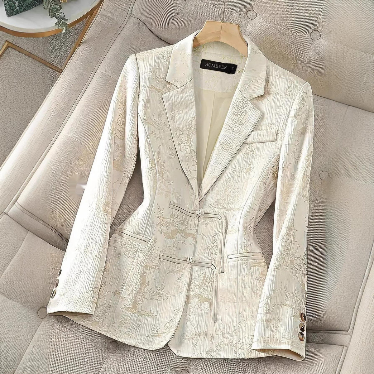 Chinese-style Solid-color Elegant Jacquard Two-button Blazer – Premium 0 | RICALOUX