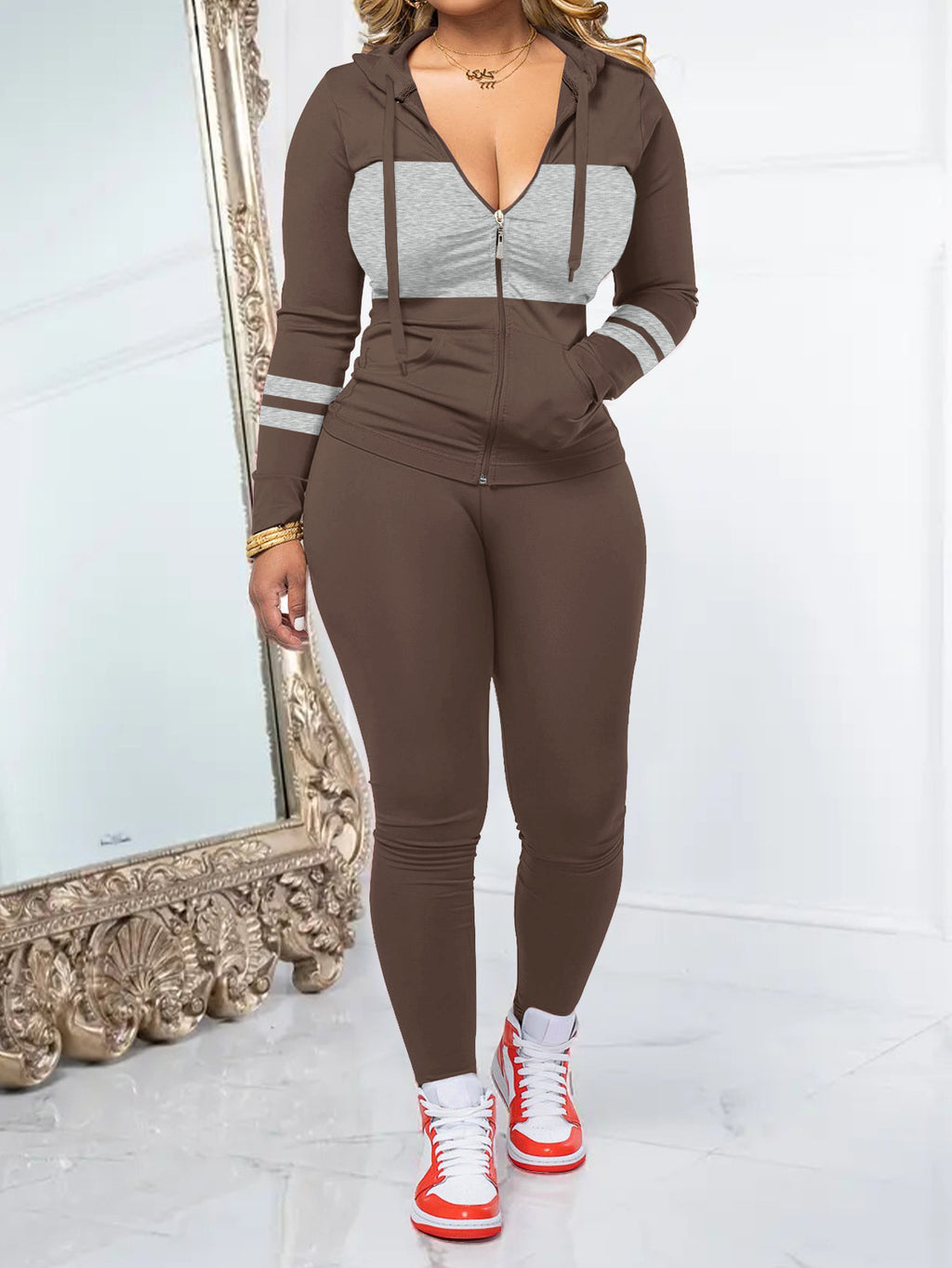 Round-neck Zip-up Long-sleeve Top Paired With Long Pants In A Set – Premium 0 | RICALOUX