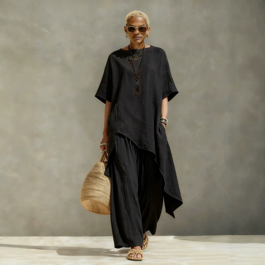 Irregular Loose-fitting Two-piece Pants Set by Ricaloux