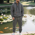 Men's Loose Sports And Leisure Suit Sweater Fleece-lined Hoodie Set Zipper Multi-Pocket Pullover Men's Sports Casual Top Two-piece Set - RICALOUX