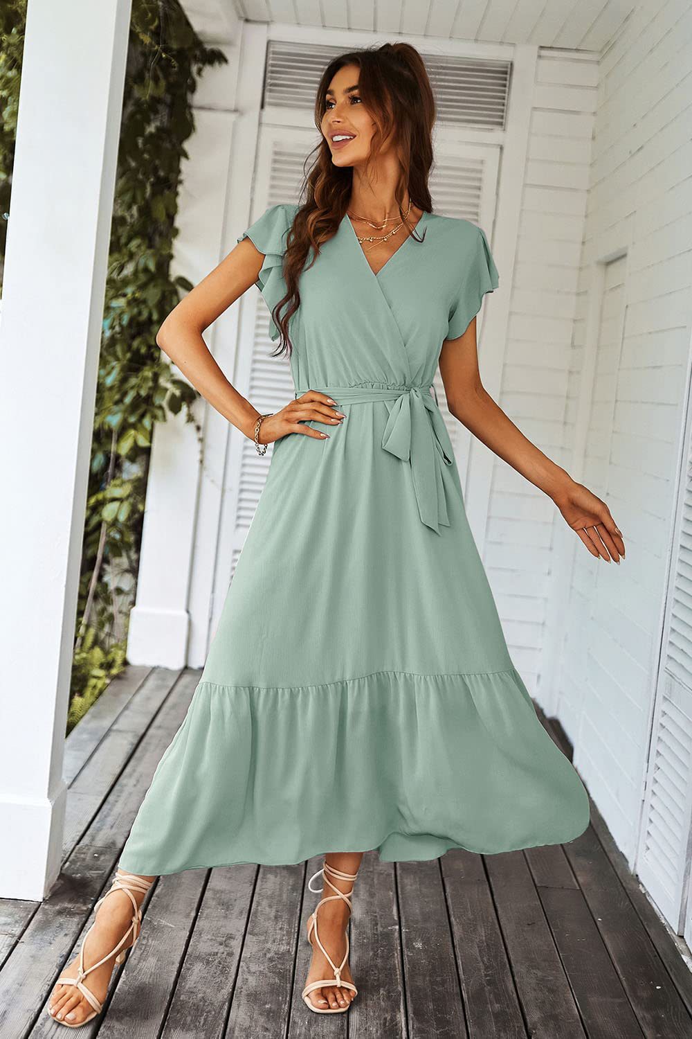 Womens Floral Print Flounce Short-Sleeve Midi Dress – Premium 0 | RICALOUX