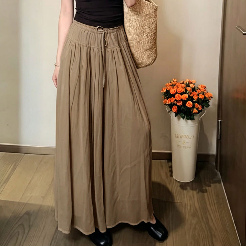 Figure-flattering Mid-length A-line Pleated Skirt With A Drawstring by Ricaloux