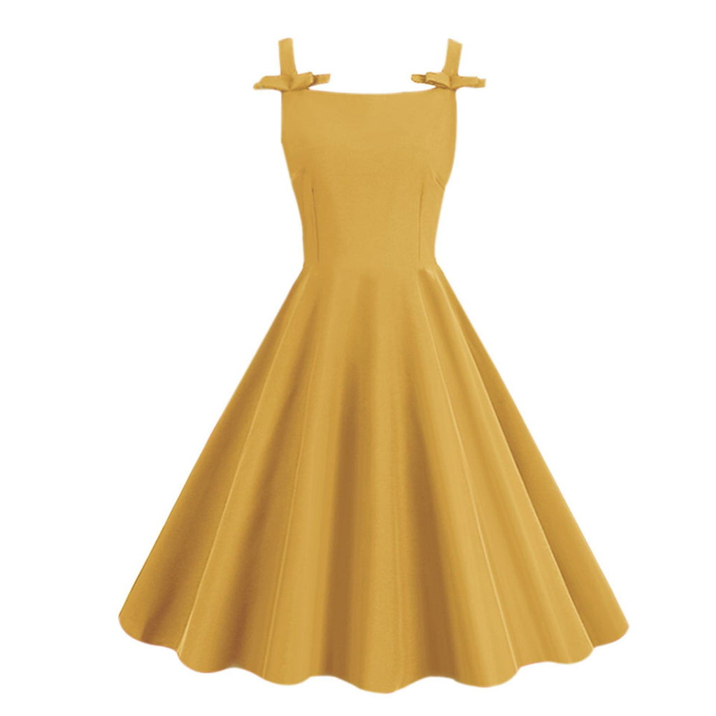 Sleeveless Village-color Bow-tie Audrey Hepburn-style Strap Maxi Dress, New Style by Ricaloux