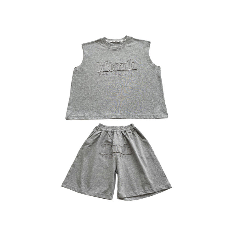 Children's Summer Clothing Boys Sleeveless Vest Outer Wear Shorts Two-piece Set by Ricaloux