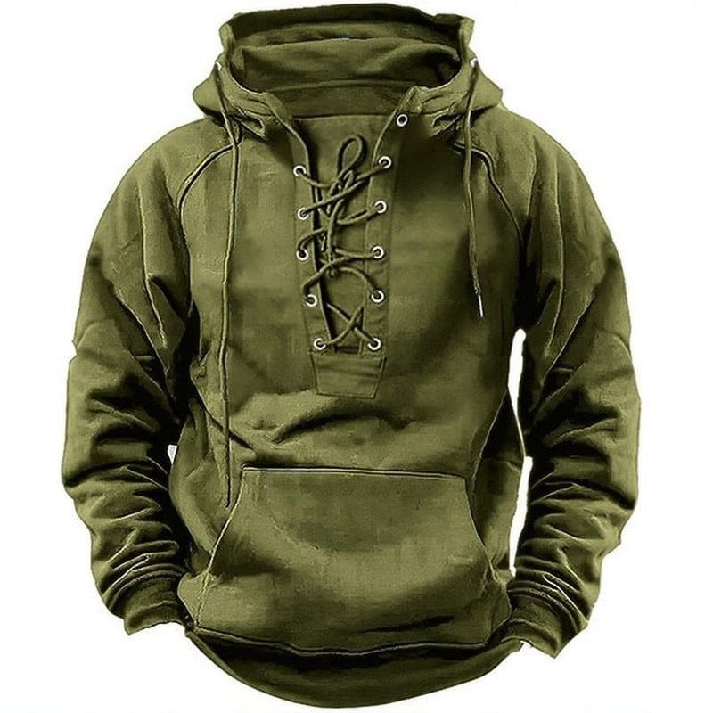 Ins Lace-up Hoodie Casual Sports Pocket Sweatshirt Men's Long-sleeved Top Clothing - RICALOUX