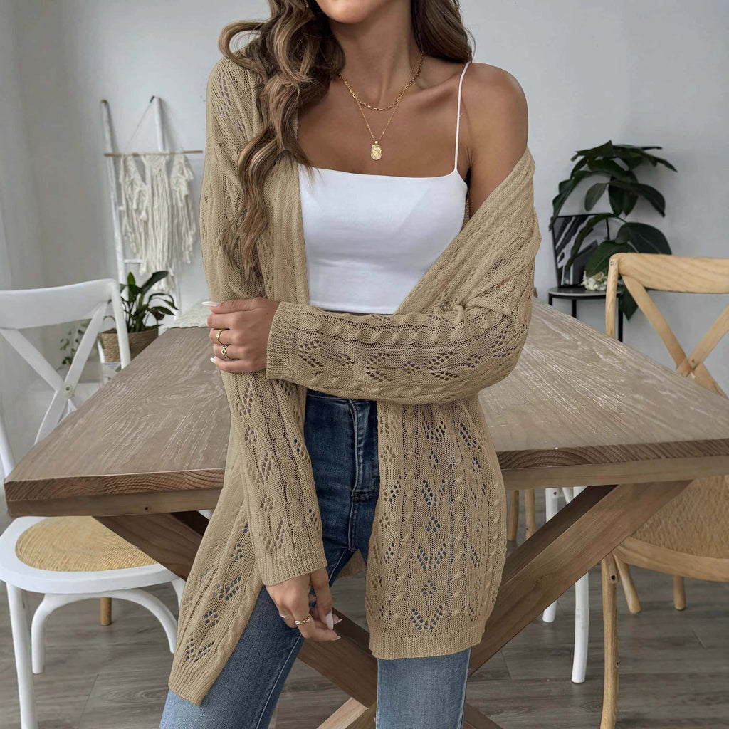 Women Hollow Knit Cardigan, Cross-border European American Bestseller Open Front Air Conditioning Sweater, Casual Loose Beach Outerwear, 6 Colors Available by Ricaloux