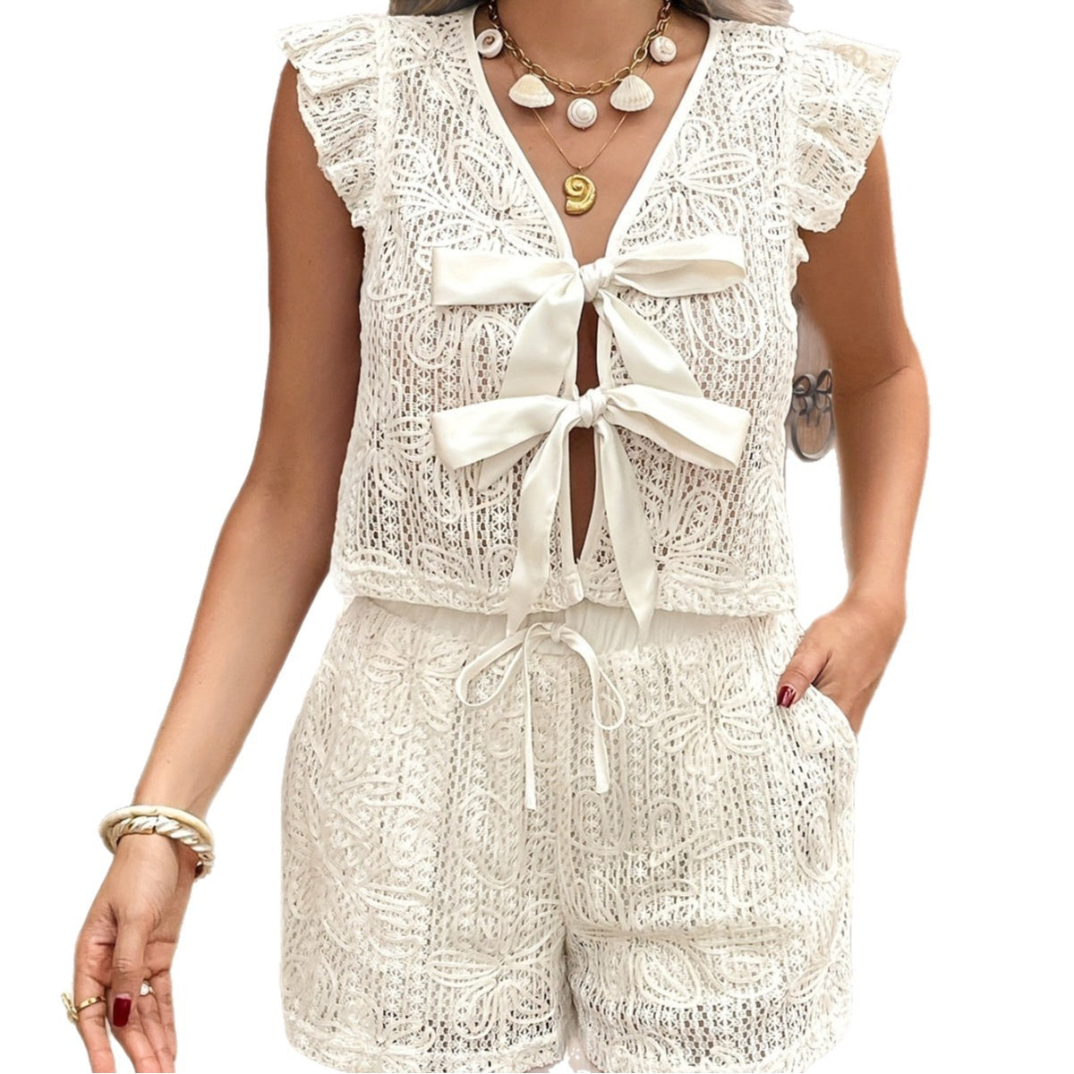 Women's Shirt Top And Drawstring Shorts Set by Ricaloux