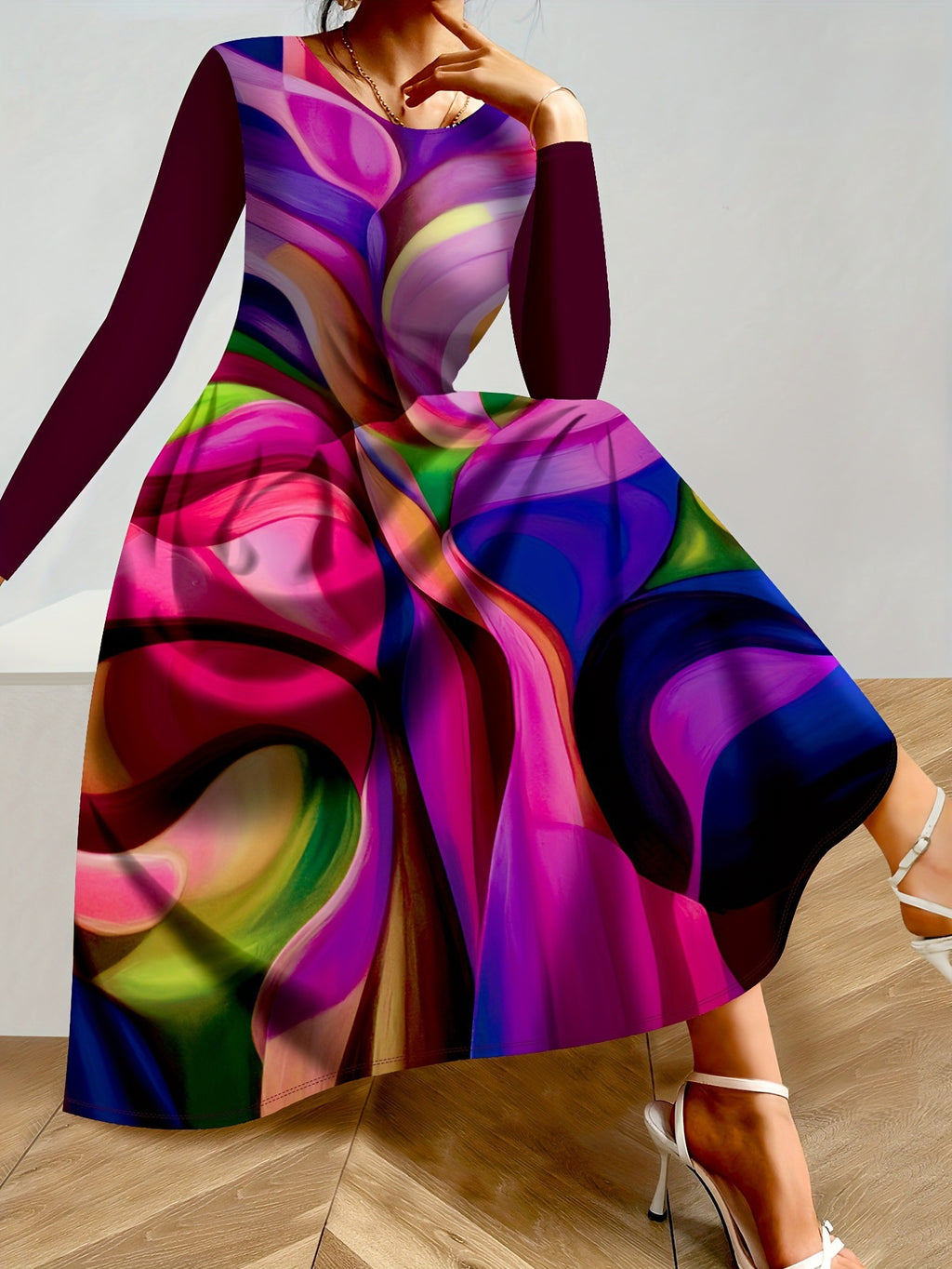 Printed Elegant Long Dress For Parties – Premium 0 | RICALOUX
