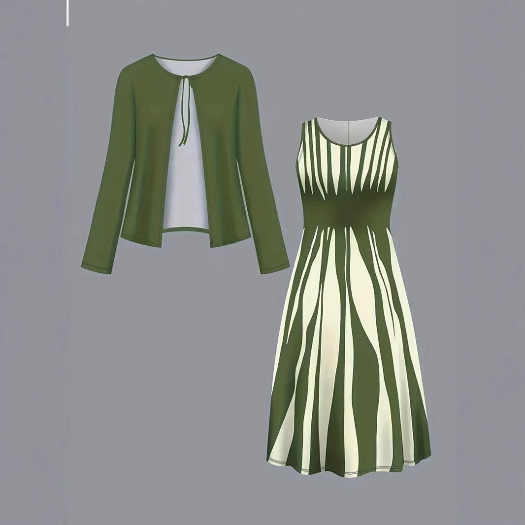 Color-block Elegant And Sophisticated Professional Coat Paired With A Dress Set – Premium 0 | RICALOUX