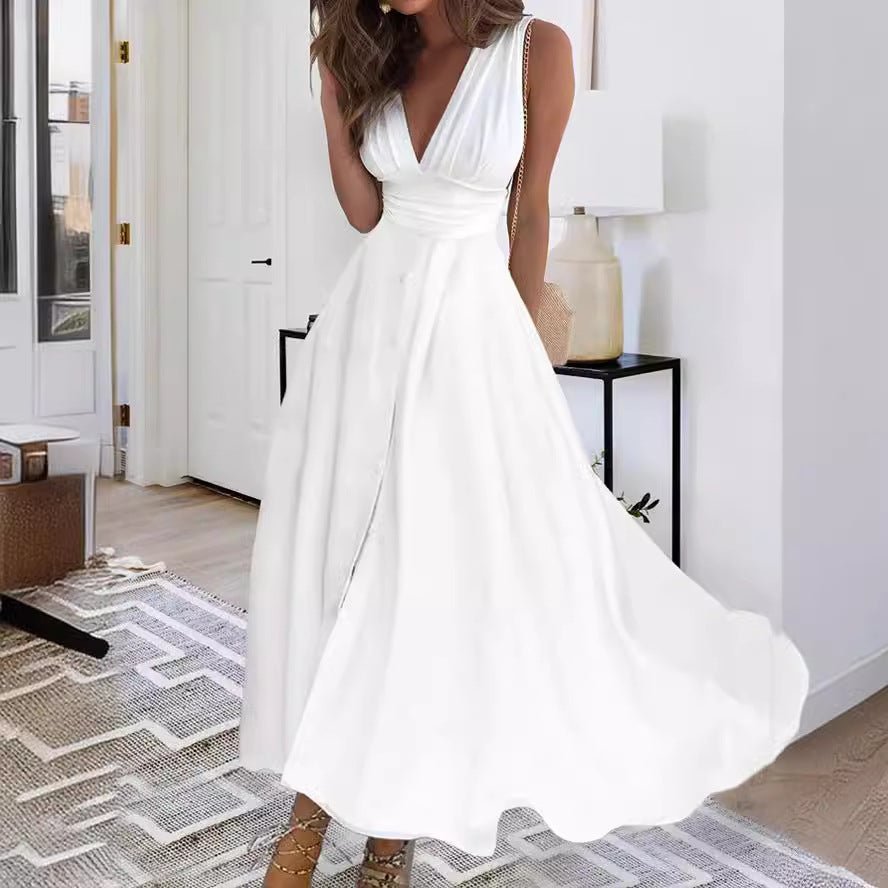 European And American V-neck Chest Wrap Dress - RICALOUX