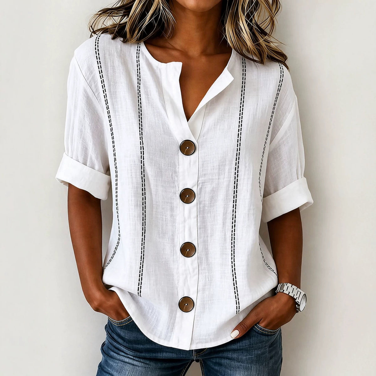 Summer Striped Button-up Blouse For Women by Ricaloux