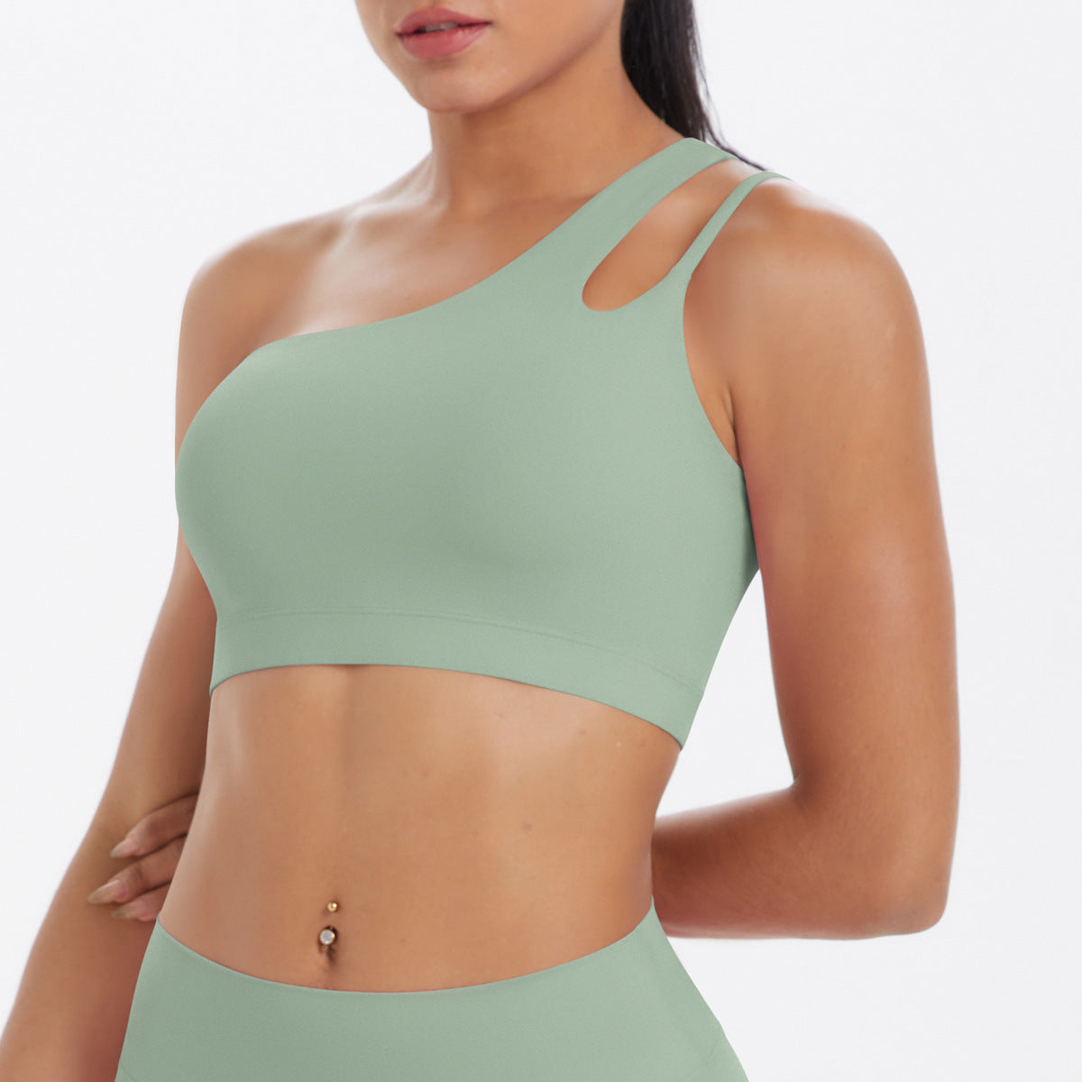 One-Shoulder Back-Slimming Yoga Bra Nude-Looking Push-Up Sports Underwear by Ricaloux