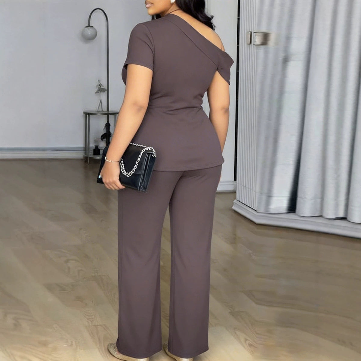 Solid-color Off-shoulder Hollow-out Short-sleeve Top And High-waisted – Premium 0 | RICALOUX