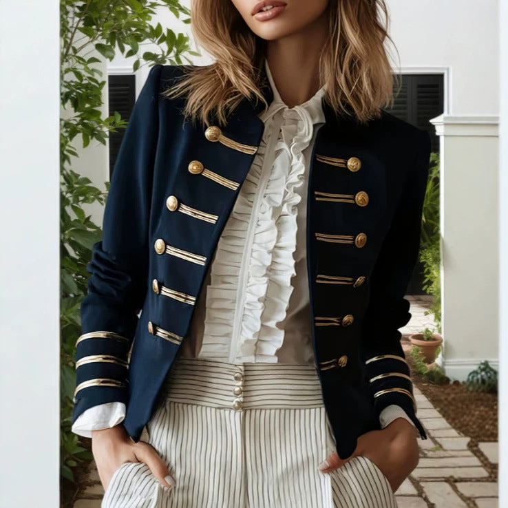 Navy-style Gold-striped Buttoned Jacket by Ricaloux