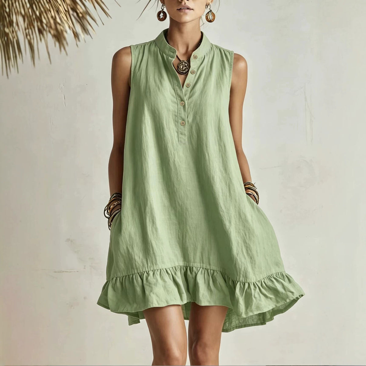 Cotton-linen Loose-fit Fashionable Casual Womens Dress by Ricaloux