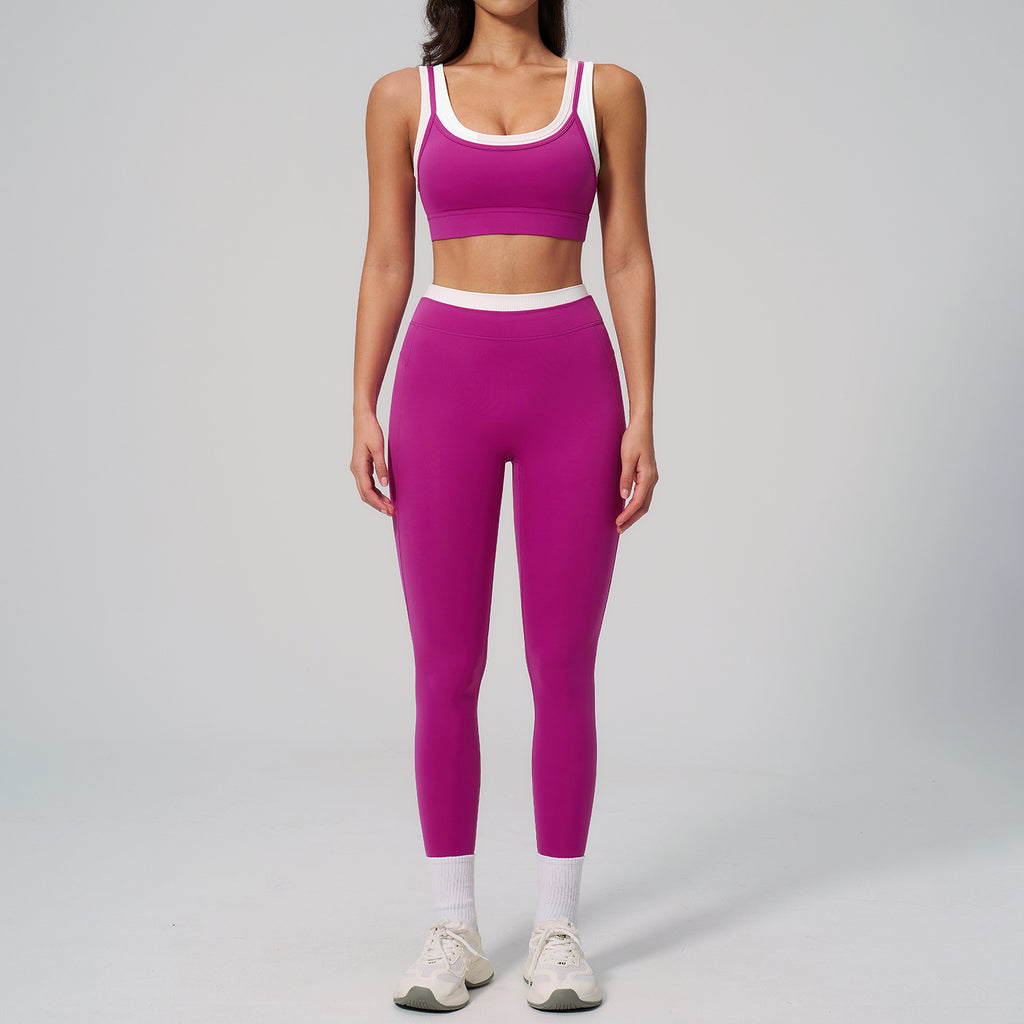 Contrast Nude Yoga Suit Thread by Ricaloux