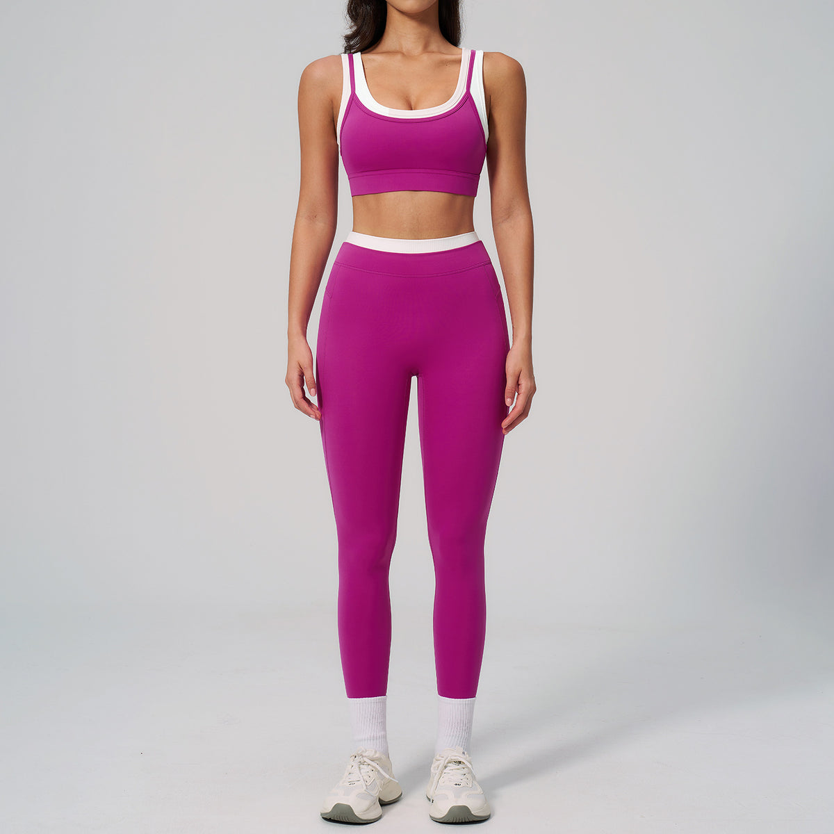 Contrast Nude Yoga Suit Thread by Ricaloux