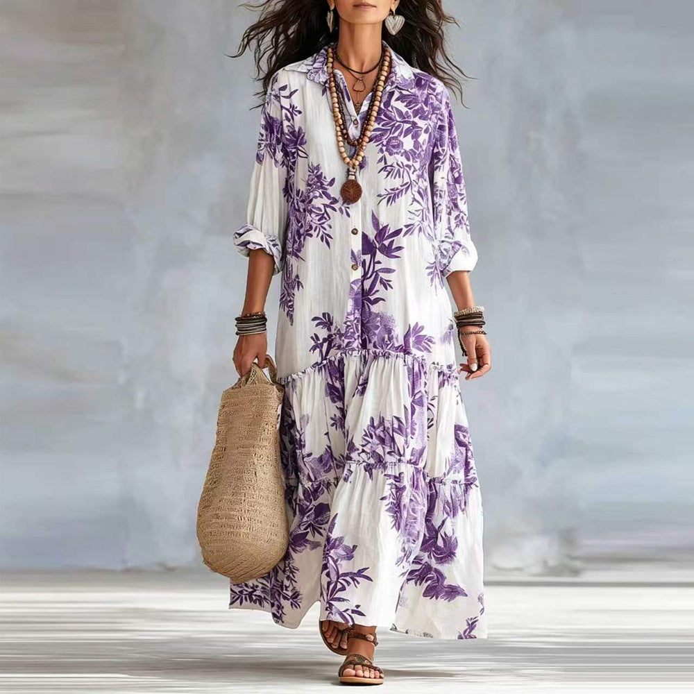New Womens Casual Long-sleeve Lapel Dress by Ricaloux