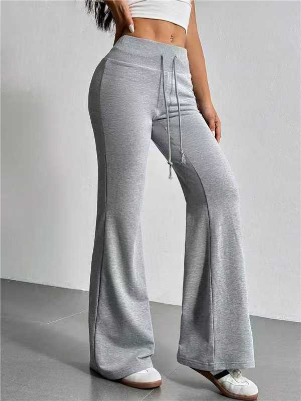 Fashionable Drawstring High-waist Casual Flared Trousers by Ricaloux