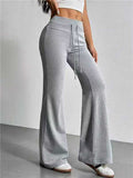 Fashionable Drawstring High-waist Casual Flared Trousers by Ricaloux