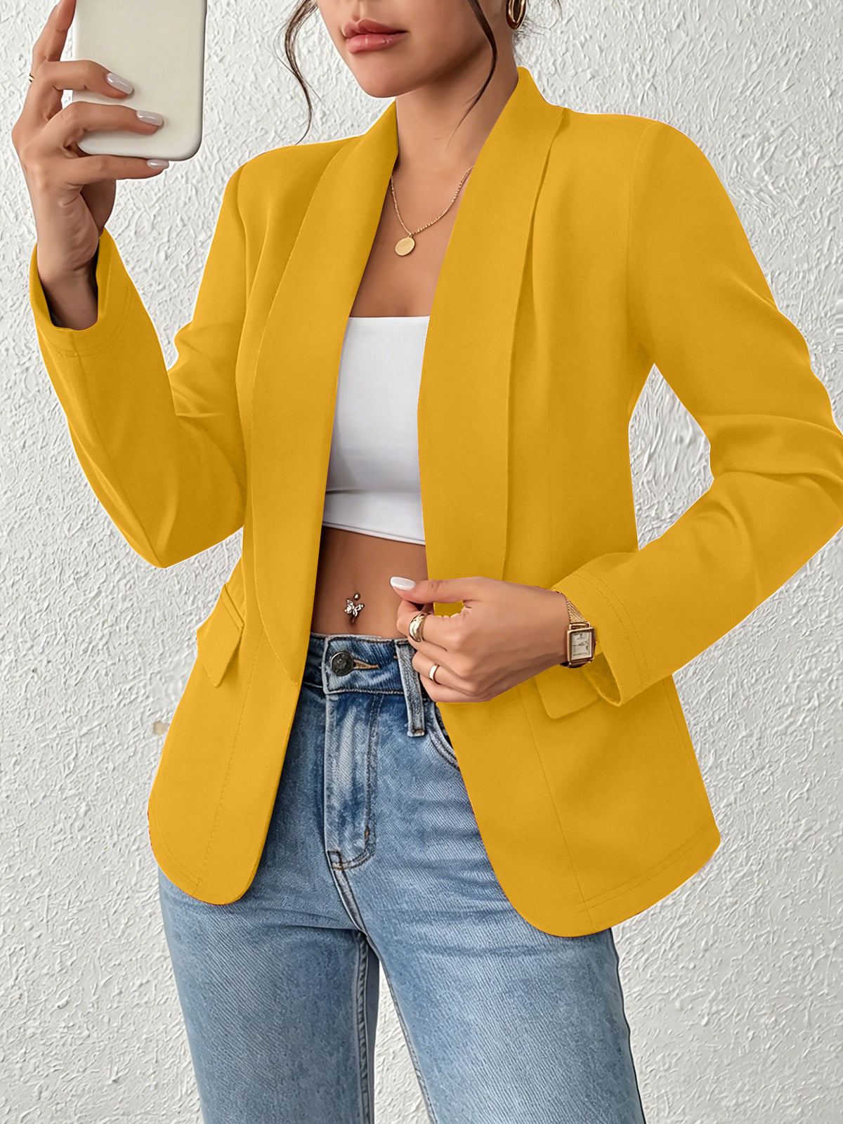 Womens Solid-color Lapel Coat With Pocket Flaps And Long Sleeves – Premium 0 | RICALOUX