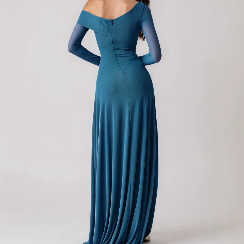 Asymmetrical One-Shoulder Sheer Mesh Mermaid Dress With Side-Twist Ruching And A Waist Cinch For Women – Premium 0 | RICALOUX
