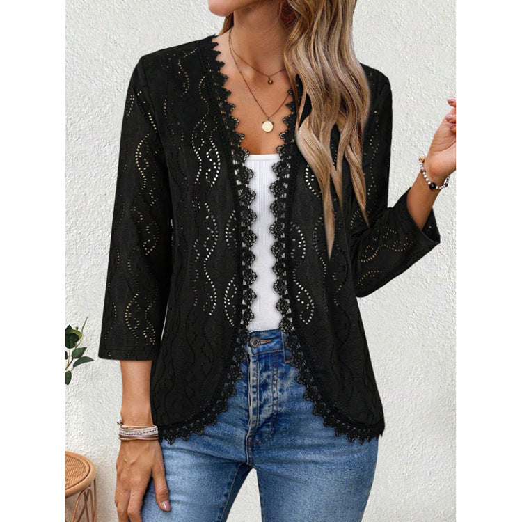 Womens Fashion Lace-spliced Long-sleeve Top – Premium 0 | RICALOUX