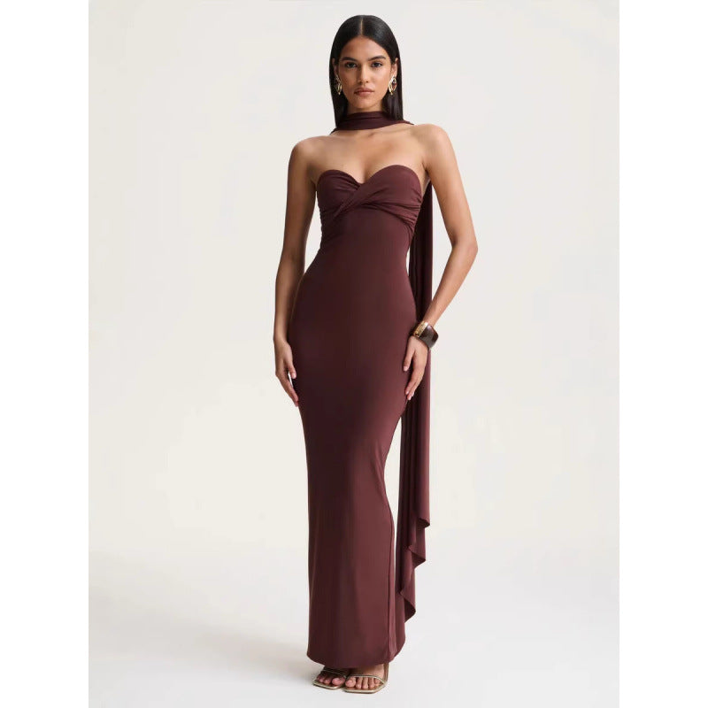 Halter-neck Pleated Knit Wrap Dress Featuring A Twist Detail And A Figure-hugging Fit That Exudes – Premium 0 | RICALOUX