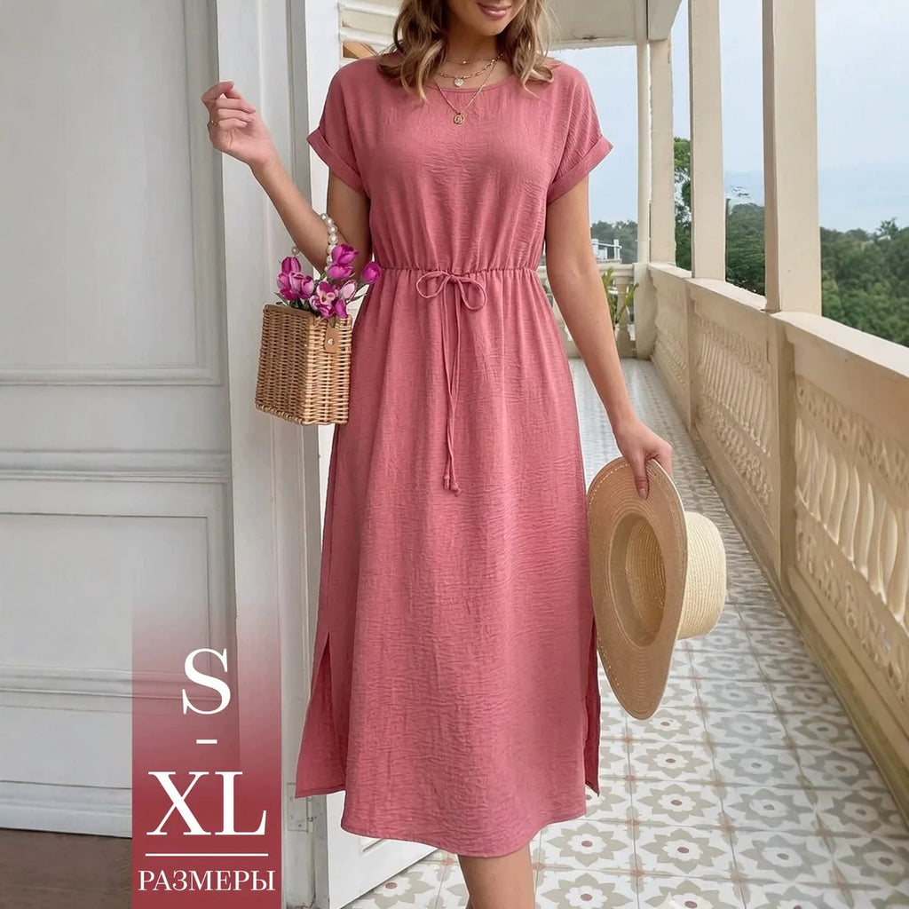 Womens Casual Loose-fitting Round-neck Dress by Ricaloux