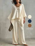 Women's Irregular Hem Wide-leg Pants Set by Ricaloux