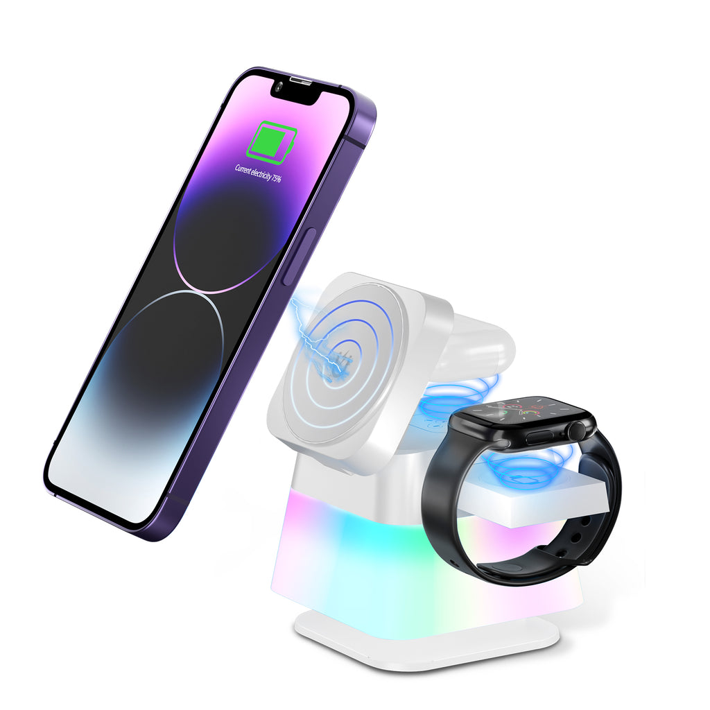 4 In 1 Rotatable Colorful Lighting Wireless Charger Stand For Phone 15 14 13 12 Pro Max 8 7 Holder Magnetic Fast Charging Station by Ricaloux