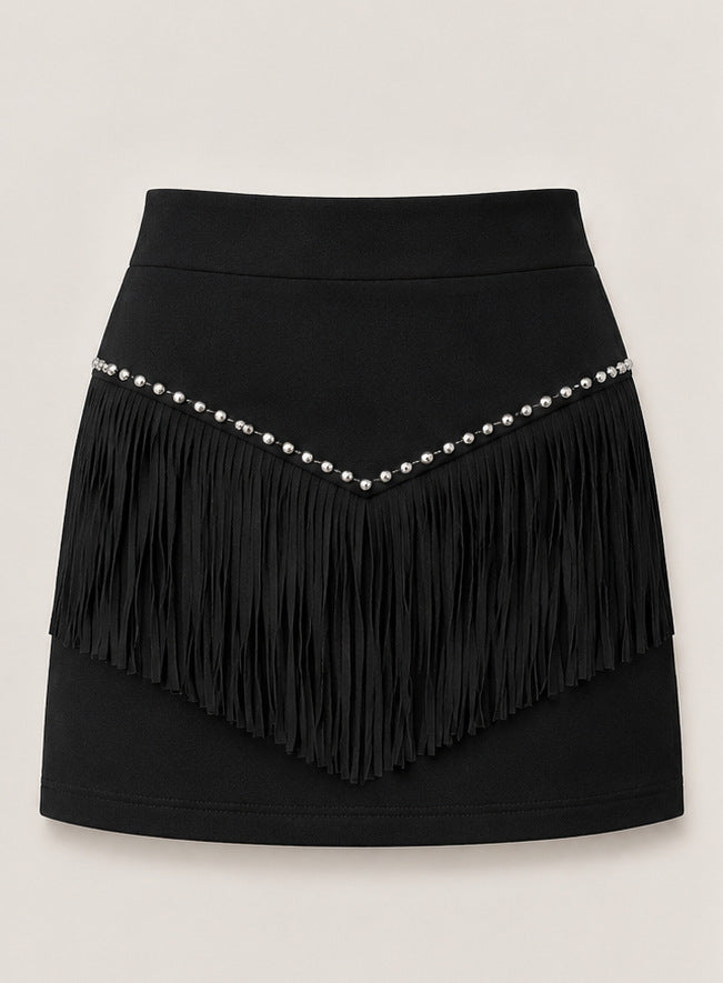 Retro Tassel-studded Faux Suede A-line Mini Skirt by Ricaloux