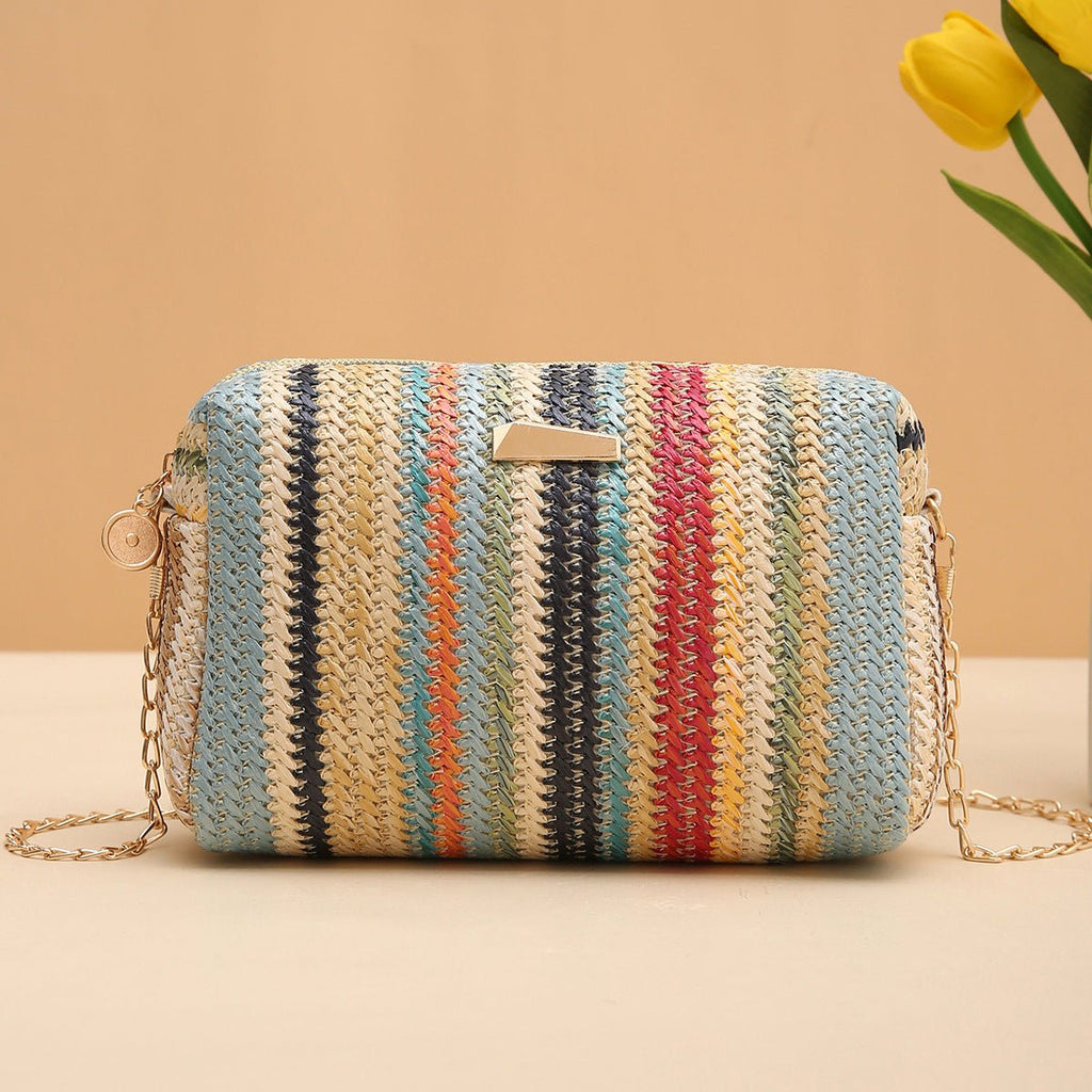 Rainbow Straw Bag Woven Camera Bag All-match Girls Crossbody Bag - RICALOUX