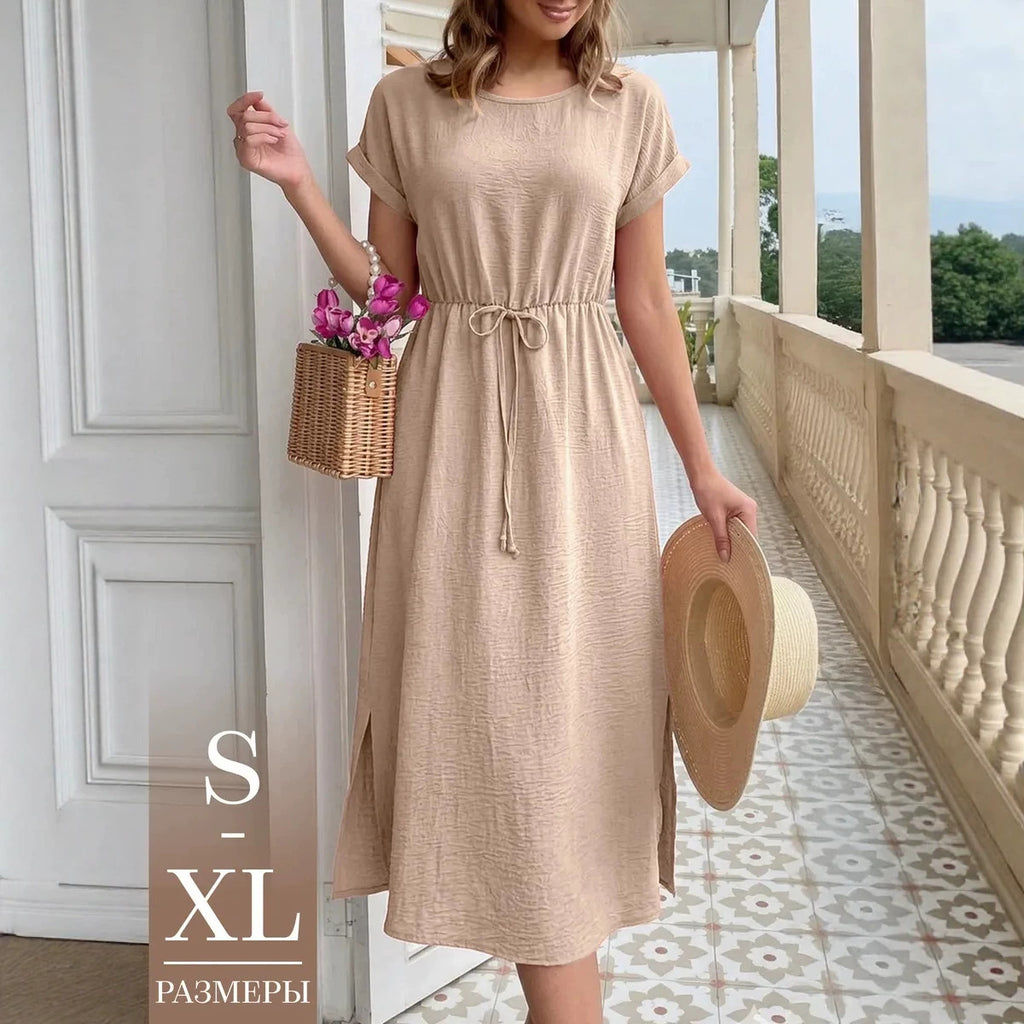 Womens Casual Loose-fitting Round-neck Dress by Ricaloux