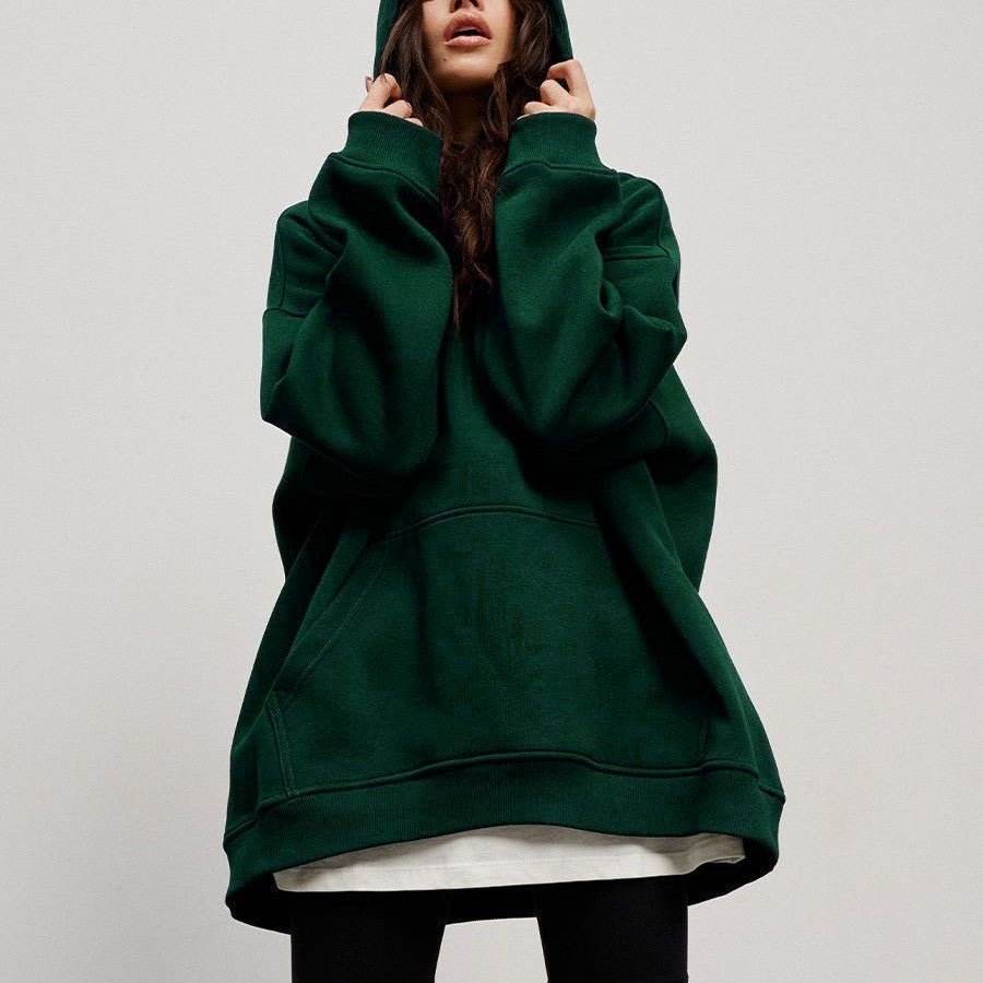 Street Boyfriend Style Polar Fleece Loose Pockets Hooded Sweater - RICALOUX