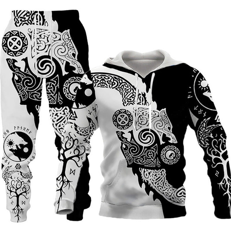 Animal-print Hooded Pullover Sweatshirt And Menswomens Sportswear Set by Ricaloux