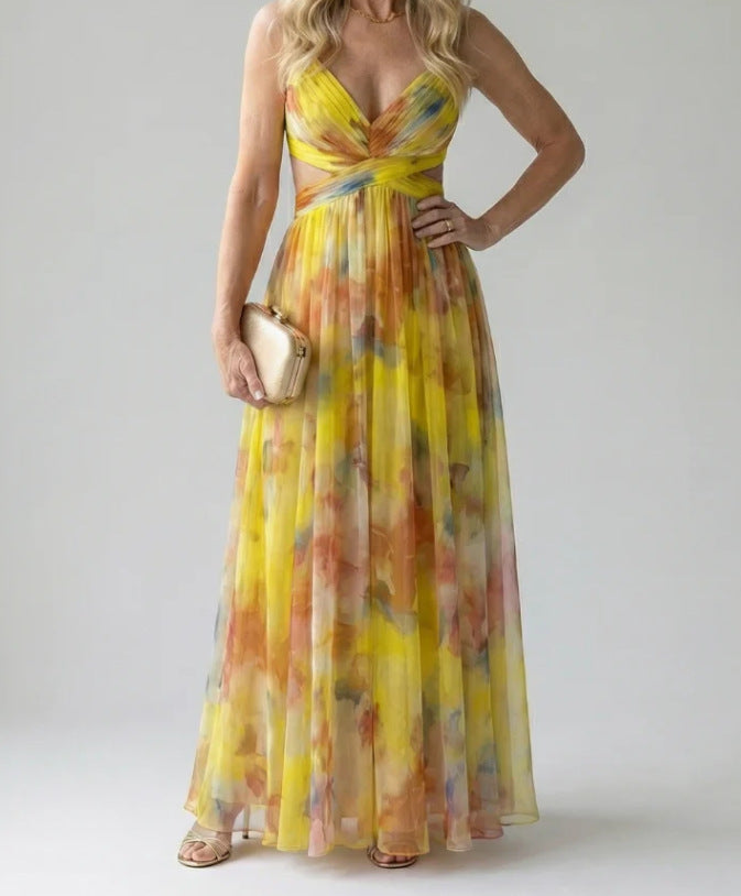 Womens Digital-Print Chiffon Long Dress by Ricaloux