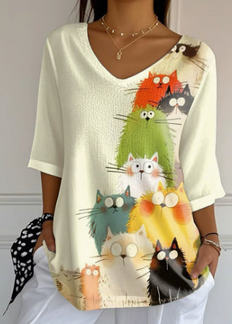 Lady European-style Fashionable Floral V-neck Blouse by Ricaloux