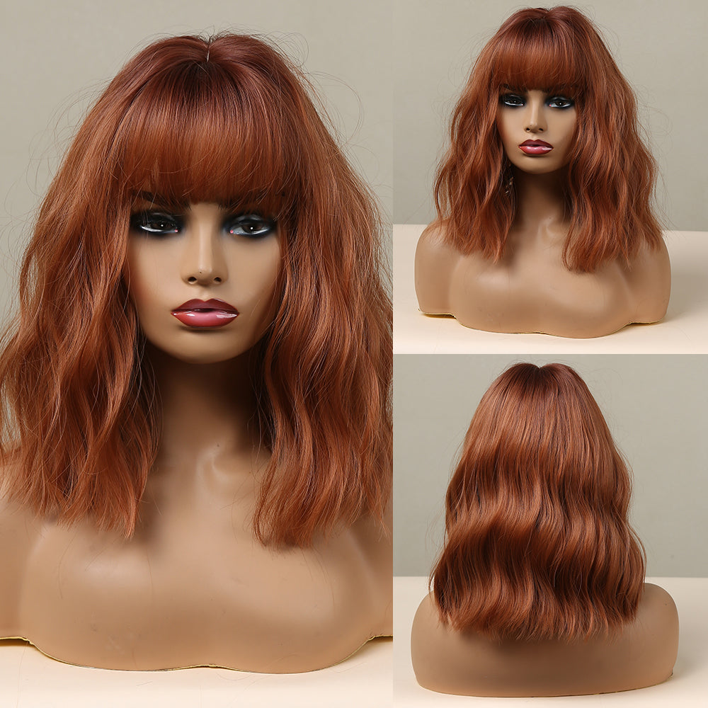 Orange Long Curly Hair With Bangs Wig – Premium 0 | RICALOUX