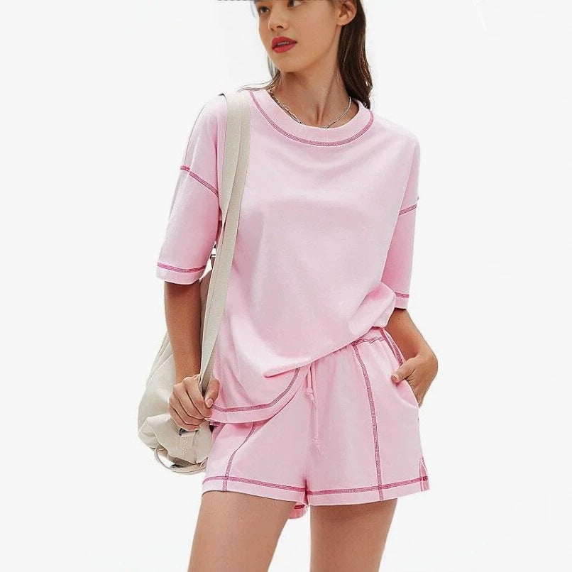 Summer New Solidcolor Shortsleeve And Shorts Set by Ricaloux