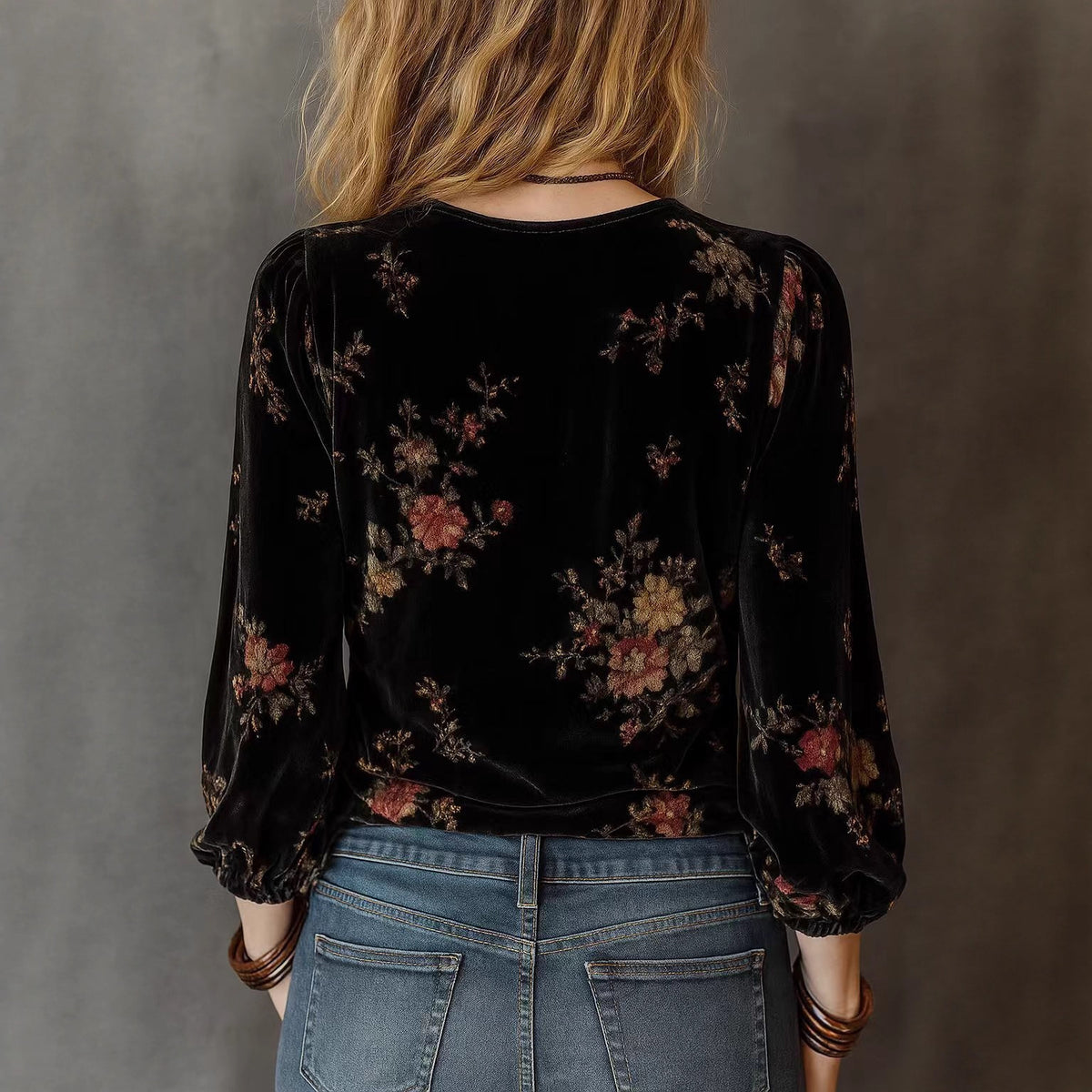 Womens Loose-fitting Long-sleeve Gold Velvet Top by Ricaloux