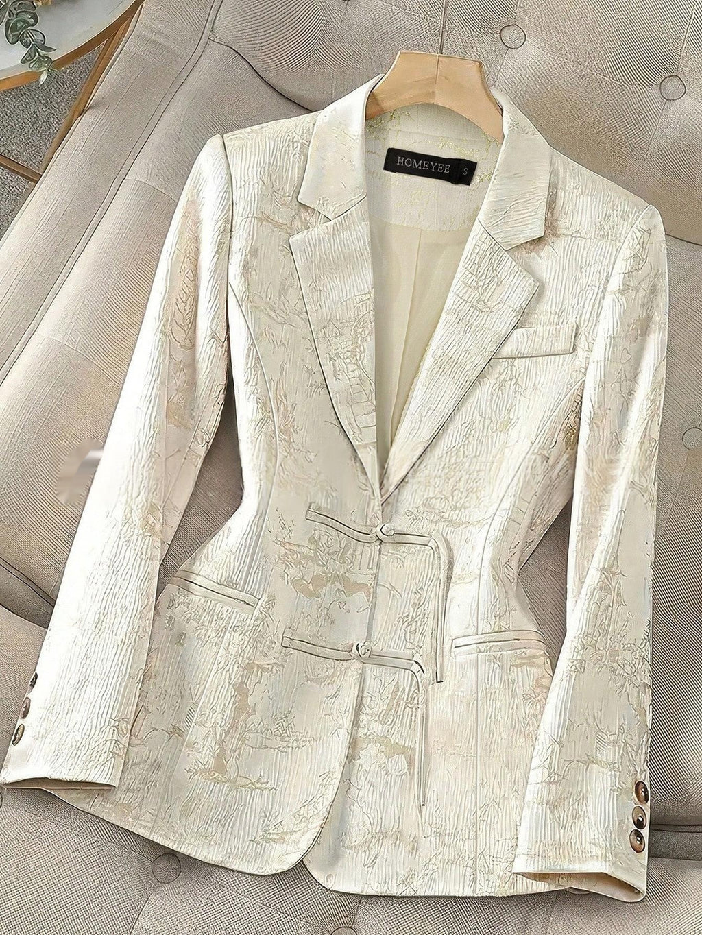 Chinese-style Solid-color Elegant Jacquard Two-button Blazer – Premium 0 | RICALOUX
