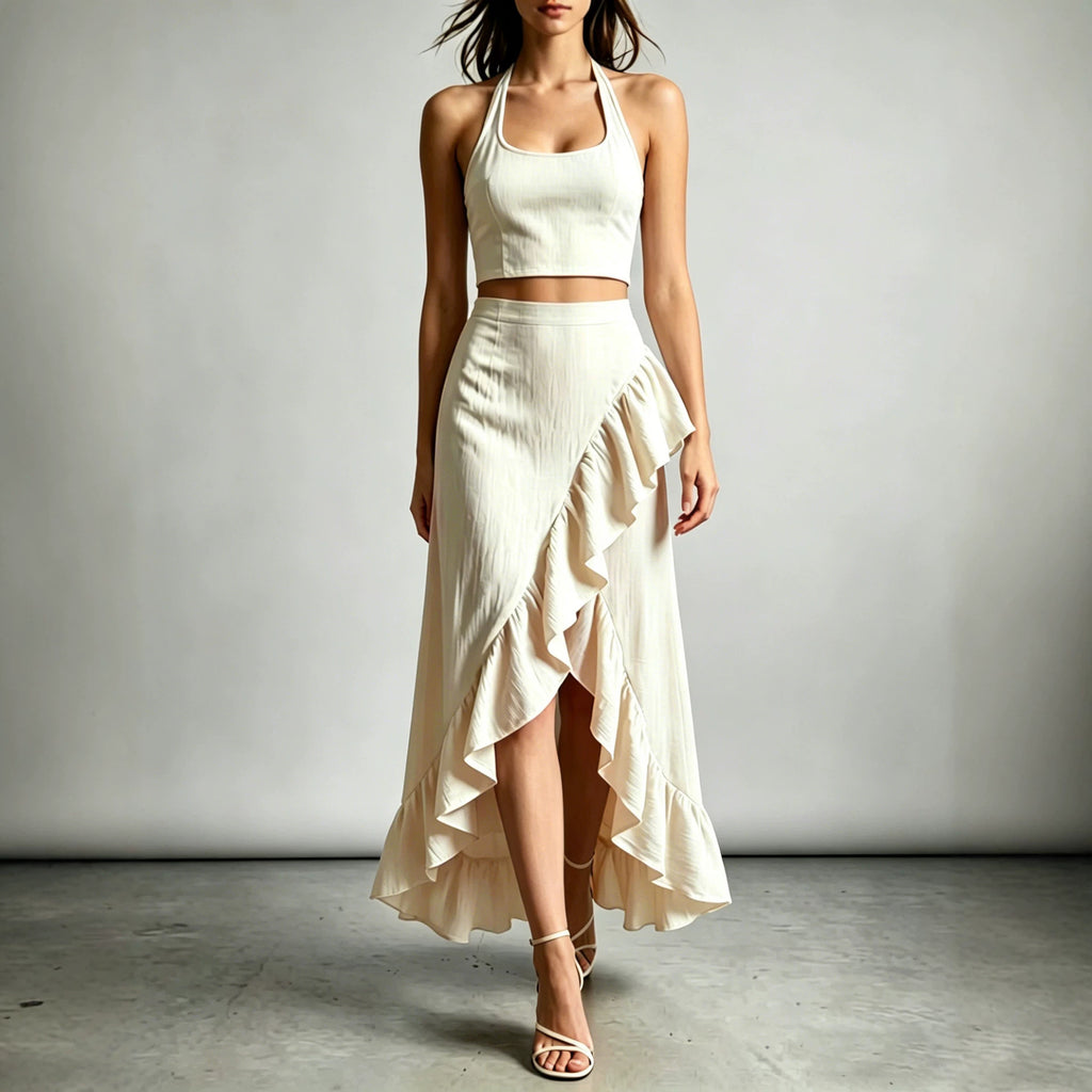 Womens Cropped Top With A High-waisted Ruffled Skirt by Ricaloux