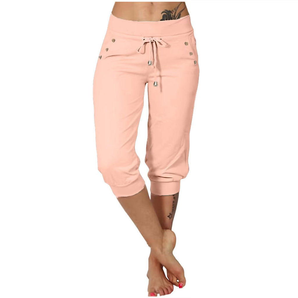 Tight-fitting High-waisted Drawstring-pocket Sweatpants by Ricaloux