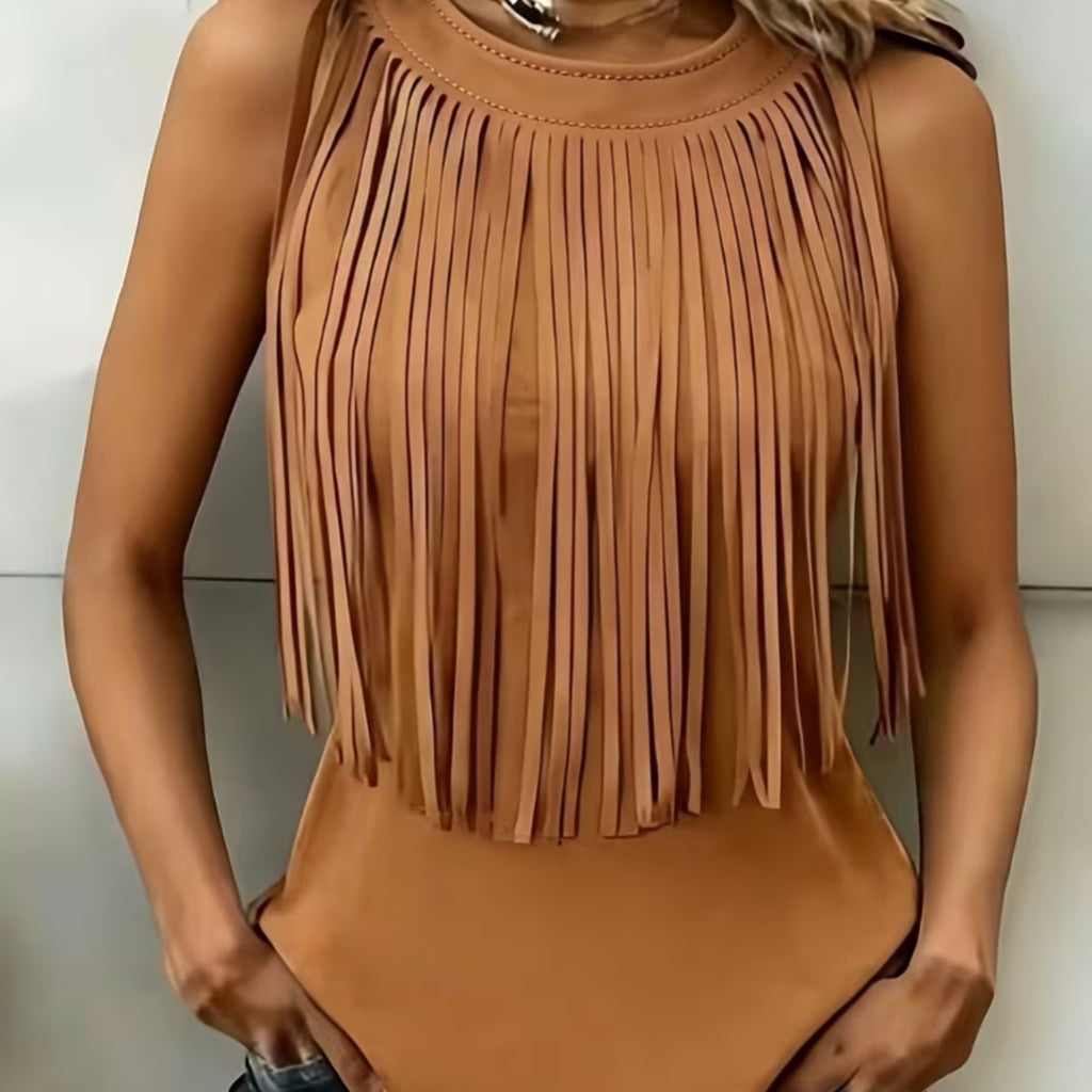 Womens Stylish Casual Tassel Sleeveless Top by Ricaloux