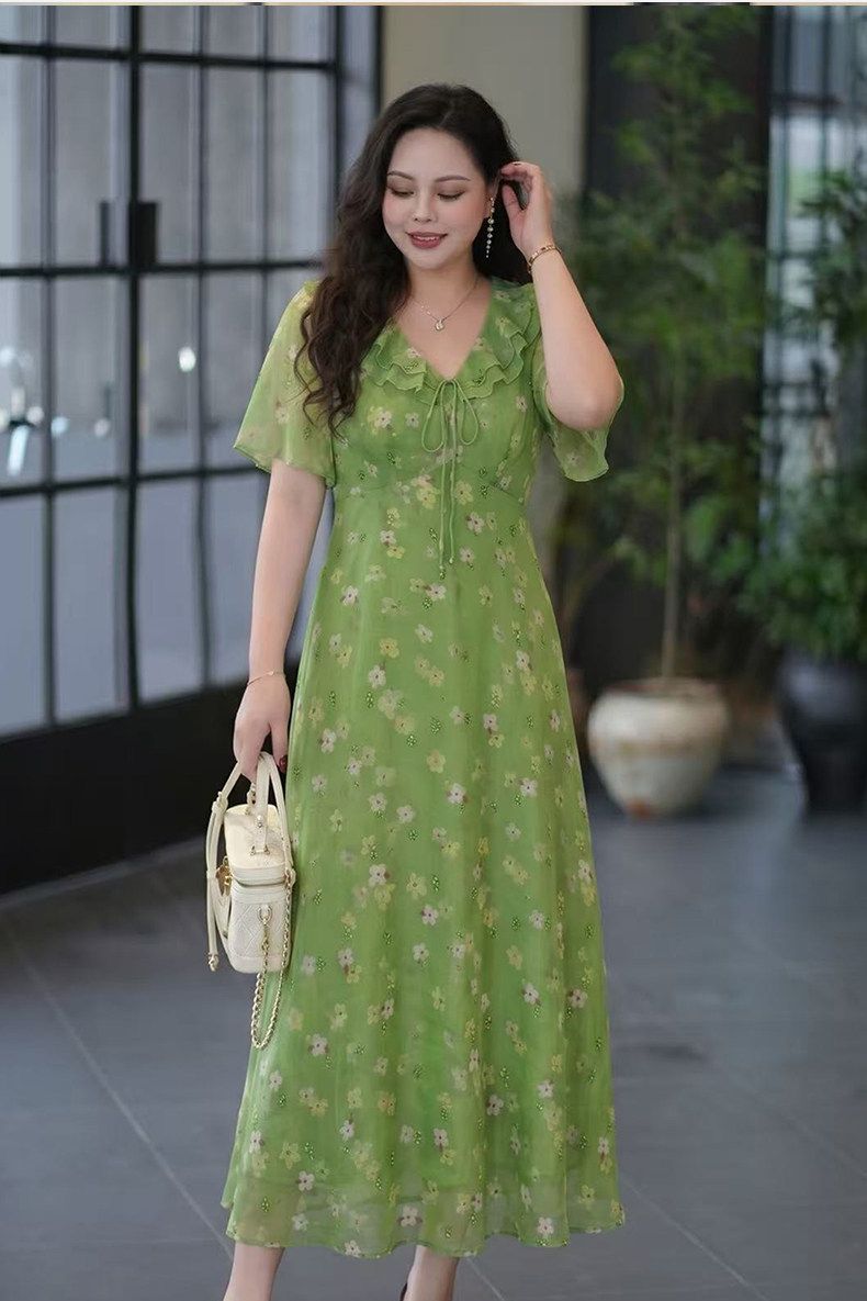 Women's Green Floral Fashion Casual Dress by Ricaloux