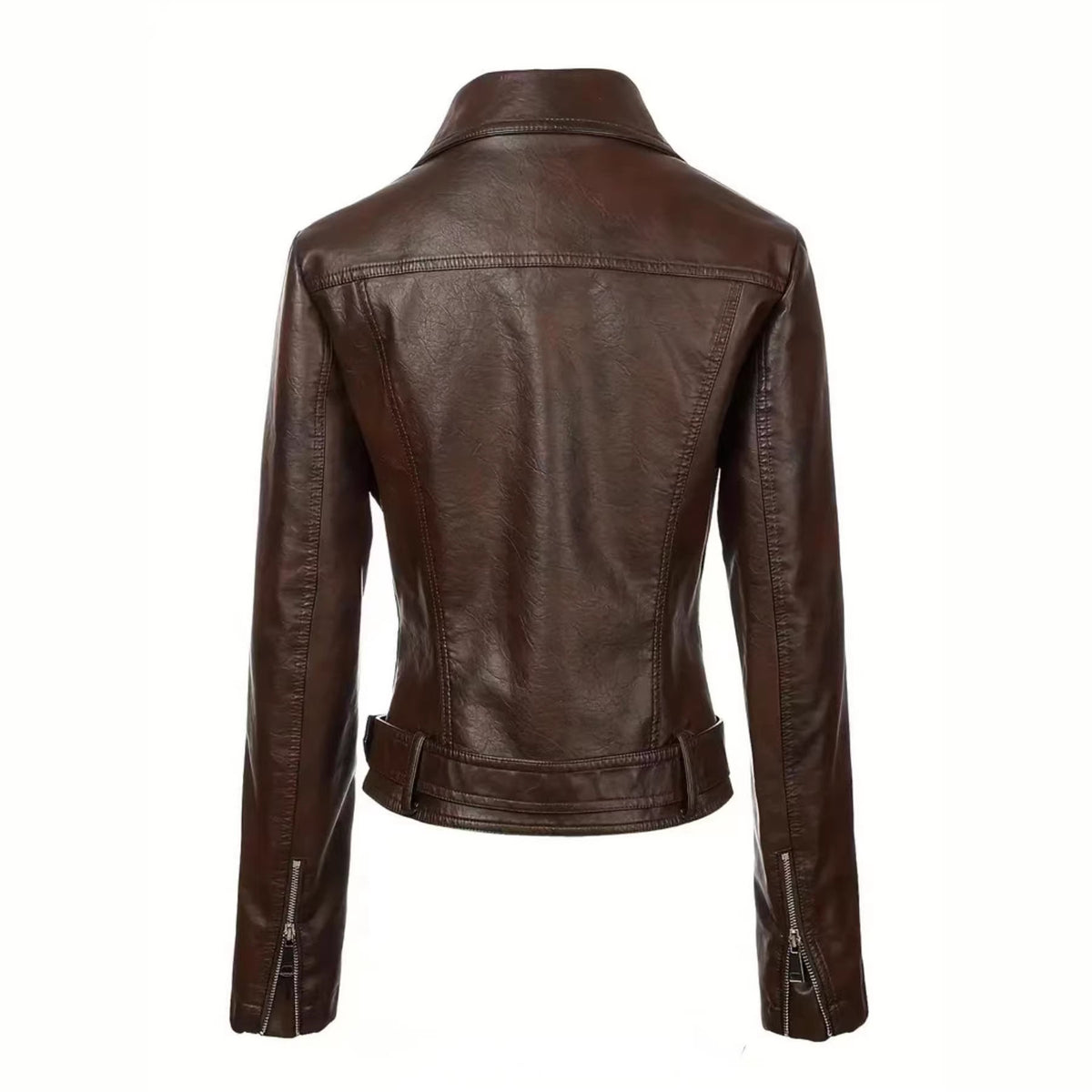 Womens Short Lapel-collar Leather Jacket In A Biker Style by Ricaloux