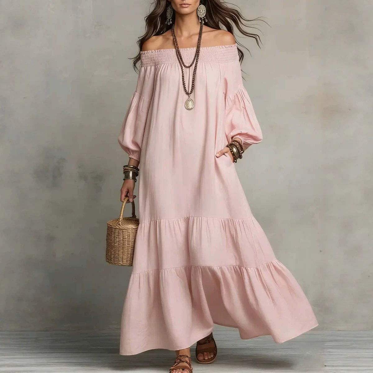 Bohemian Off Shoulder Long Dress by Ricaloux