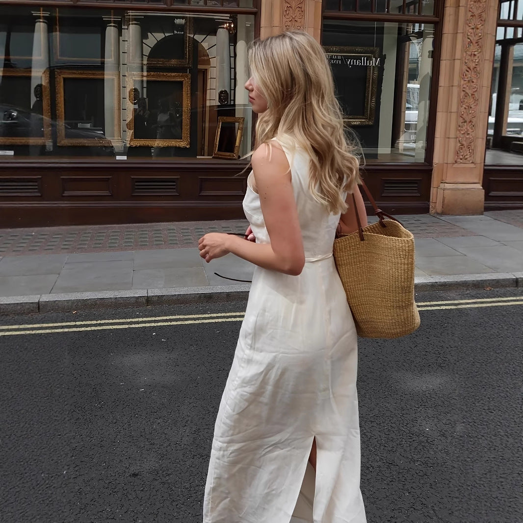 Sleeveless Side-Tie High-Waist Long Skirt Elegant Holiday Dress by Ricaloux